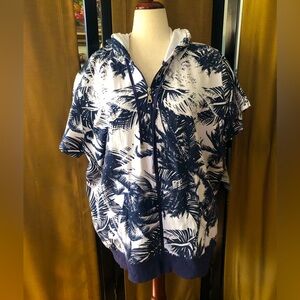 N.Y.L. Women's Palm-Print Hooded ZipUp Jacket Navy and White